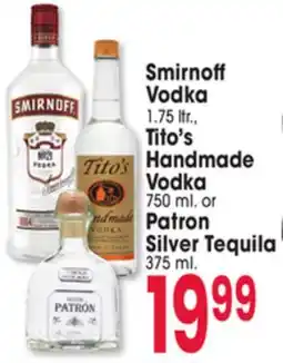 Jewel-Osco Smirnoff Vodka 1.75 ltr., Tito's Handmade Vodka 750 ml. or Patron Silver Tequila 375 ml offer