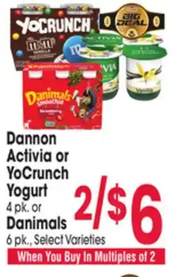 Jewel-Osco Dannon Activia or YoCrunch Yogurt 4 pk. or Danimals 6 pk offer