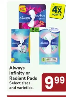 Jewel-Osco Always Infinity or Radiant Pads offer