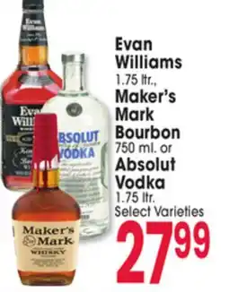 Jewel-Osco Evan Williams 1.75 ltr., Maker's Mark Bourbon 750 ml. or Absolut Vodka 1.75 ltr offer