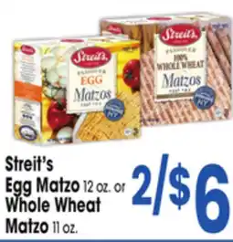 Jewel-Osco Streit's Egg Matzo 12 oz. or Whole Wheat Matzo 11 oz offer