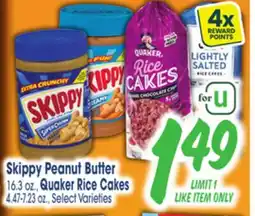 Jewel-Osco Skippy Peanut Butter 16.3 oz., Quaker Rice Cakes 4.47-7.23 oz offer