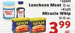 Rio Valley Market Spam Luncheon Meat 12 oz. Kraft Miracle Whip 12-15 oz offer