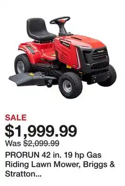 Tractor Supply Company PRORUN 42 in. 19 hp Gas Riding Lawn Mower, Briggs & Stratton Engine, Hydrostatic Transmission offer