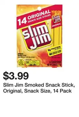 Wegmans Slim Jim Smoked Snack Stick, Original, Snack Size offer