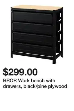 Ikea BROR Work bench with drawers, black/pine plywood offer