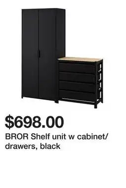 Ikea BROR Shelf unit w cabinet/drawers, black offer