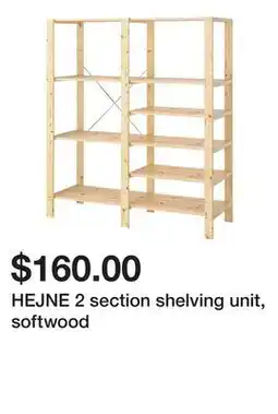 Ikea HEJNE 2 section shelving unit, softwood offer
