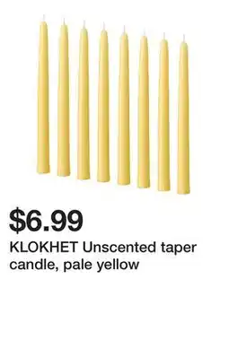 Ikea KLOKHET Unscented taper candle, pale yellow offer