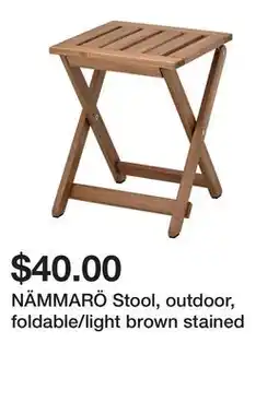 Ikea NÄMMARÖ Stool, outdoor, foldable/light brown stained offer