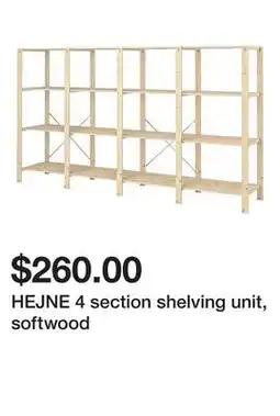 Ikea HEJNE 4 section shelving unit, softwood offer