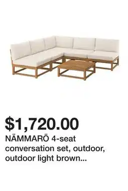 Ikea NÄMMARÖ 4-seat conversation set, outdoor, outdoor light brown stained/Frösön/Duvholmen beige offer