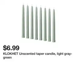 Ikea KLOKHET Unscented taper candle, light gray-green offer
