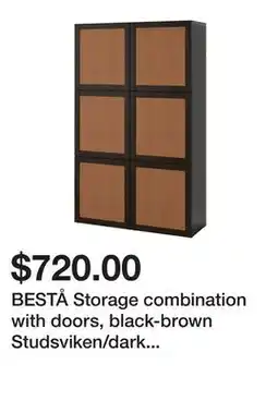 Ikea BESTÅ Storage combination with doors, black-brown Studsviken/dark brown woven poplar offer