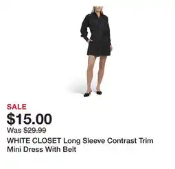 Marshalls WHITE CLOSET Long Sleeve Contrast Trim Mini Dress With Belt offer