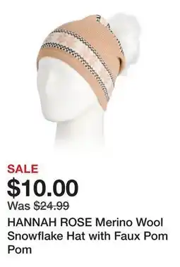 Marshalls HANNAH ROSE Merino Wool Snowflake Hat with Faux Pom Pom offer