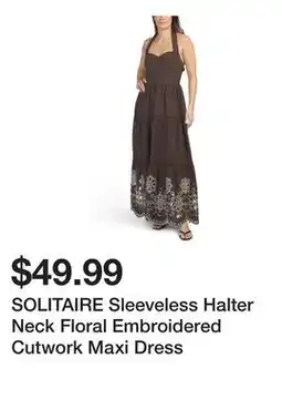 Marshalls SOLITAIRE Sleeveless Halter Neck Floral Embroidered Cutwork Maxi Dress offer