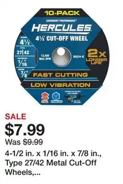 Harbor Freight Tools 4-1/2 in. x 1/16 in. x 7/8 in., Type 27/42 Metal Cut-Off Wheels, 10-Pack offer