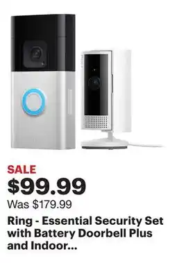 Best Buy Ring - Essential Security Set with Battery Doorbell Plus and Indoor Cam - Satin Nickel and White offer