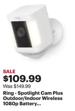 Best Buy Ring - Spotlight Cam Plus Outdoor/Indoor Wireless 1080p Battery Surveillance Camera - White offer