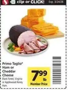 Safeway Primo Taglio Ham or Cheddar Cheese offer