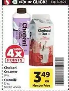 Safeway Chobani Creamer / Oatmilk offer