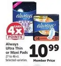 Safeway Always Ultra Thin or Maxi Pads offer