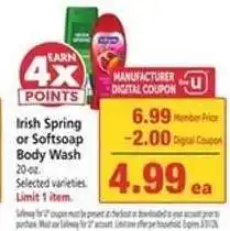 Safeway Irish Spring or Softsoap Body Wash offer