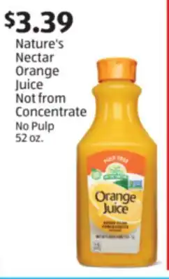 Aldi Nature's Nectar Orange Juice Not from Concentrate No Pulp offer