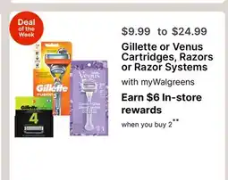 Walgreens Gillette or Venus Cartridges, Razors or Razor Systems offer