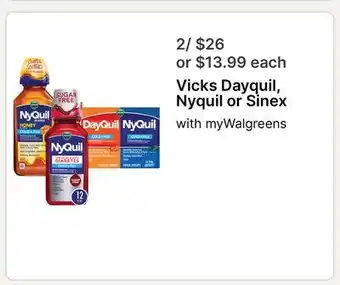 Walgreens Vicks Dayquil, Nyquil or Sinex offer
