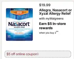 Walgreens Allegra, Nasacort or Xyzal Allergy Relief offer