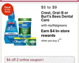 Walgreens Crest, Oral-B or Burt's Bees Dental Care offer