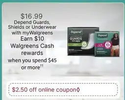 Walgreens Depend Guards, Shields or Underwear offer