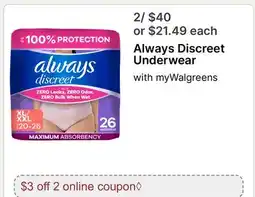 Walgreens Always Discreet Underwear offer