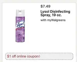 Walgreens Lysol Disinfecting Spray, 19 oz offer
