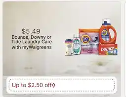 Walgreens Bounce, Downy or Tide Laundry Care offer