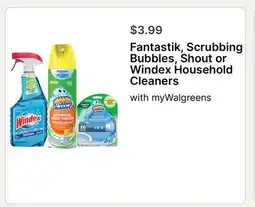 Walgreens Fantastik, Scrubbing Bubbles, Shout or Windex Household Cleaners offer