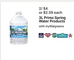 Walgreens 3L Primo Spring Water Products offer