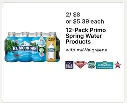 Walgreens 12-Pack Primo Spring Water Products offer