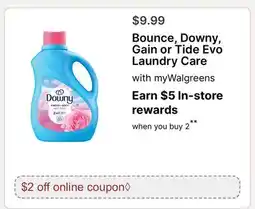 Walgreens Bounce, Downy, Gain or Tide Evo Laundry Care offer