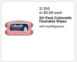 Walgreens 84-Pack Cottonelle Flushable Wipes offer