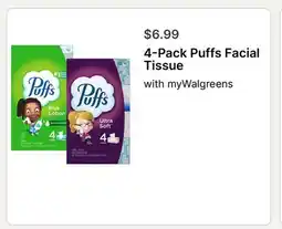 Walgreens 4-Pack Puffs Facial Tissue offer