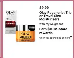 Walgreens Olay Regenerist Trial or Travel Size Moisturizers offer