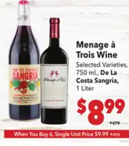 Vallarta Supermarkets Menage à Trois Wine offer