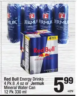 Super King Markets Red Bull Energy Drinks 4 Pk 8.4 oz or Jermuk Mineral Water Can 12 Pk 330 ml offer