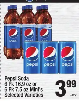 Super King Markets Pepsi Soda 6 Pk 16.9 oz or 6 Pk 7.5 oz Mini's offer