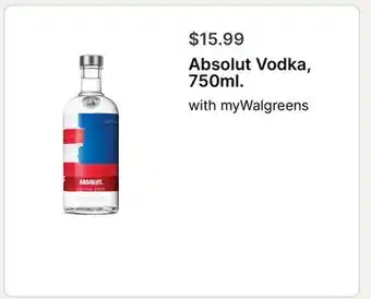 Walgreens Absolut Vodka, 750ml offer
