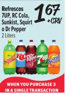 El Super 7UP, RC Cola,Sunkist, Squirto Dr Pepper 2 Liters offer