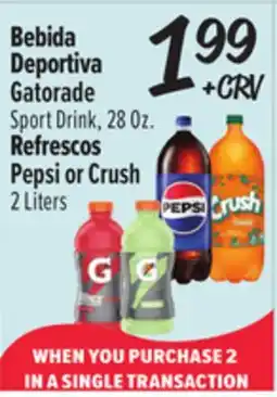 El Super Gatorade Sport Drink, Pepsi or Crush offer